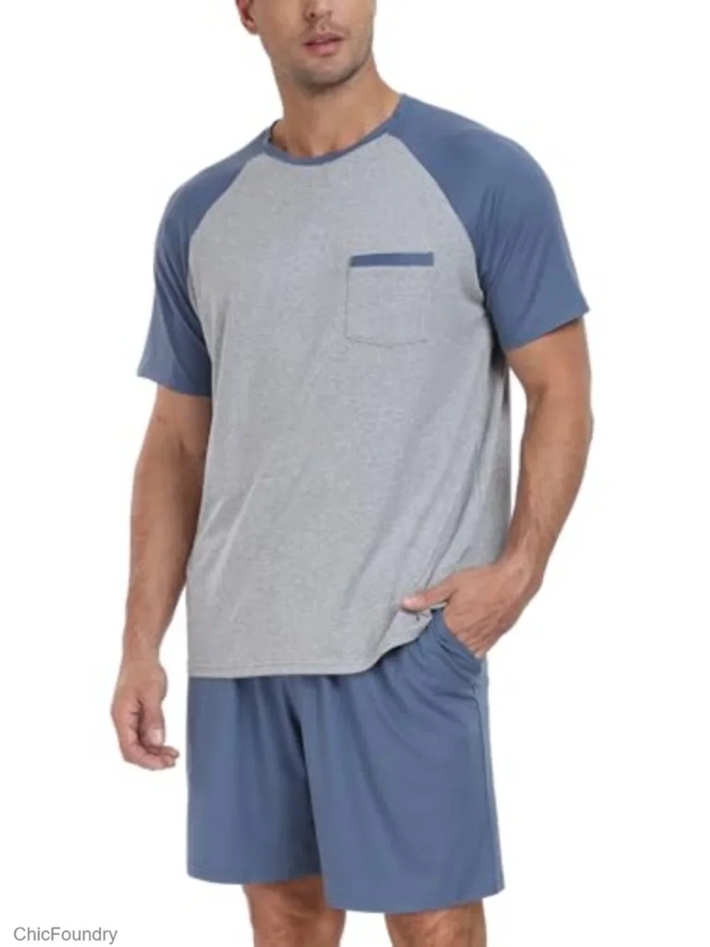 Men's Short Sleeve Pajama Set with Pockets Lightweight Quick Dry Sleepwear